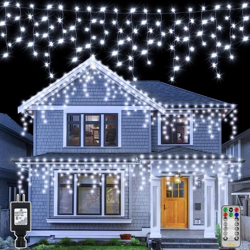 NEW 141FT Cool White 1332 LED Outdoor Icicle Lights, 360 Drops, Timer, 12 Modes, Dimmable