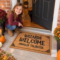 Wizards Welcome Tolerated Door Mat 30x17 Inch, Wizarding Doormat for Covered Outdoor Area, Wizarding Geeky Welcome Mat Outdoor Decor, Funny Nerd Gift, Geek Decor