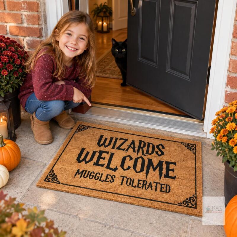 Wizards Welcome Tolerated Door Mat 30x17 Inch, Wizarding Doormat for Covered Outdoor Area, Wizarding Geeky Welcome Mat Outdoor Decor, Funny Nerd Gift, Geek Decor