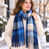 NEW Wander Agio Women&rsquo;s Long Plaid Winter Scarf/Shawl, Blue 5