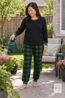 New Size LG Women's Christmas Pajamas Green Collar- Plaid