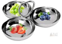 NEW Stainless Steel 3-Compartment Serving Tray, 7.9" Diameter, O Handle, ACJRYO, Mirror Finish