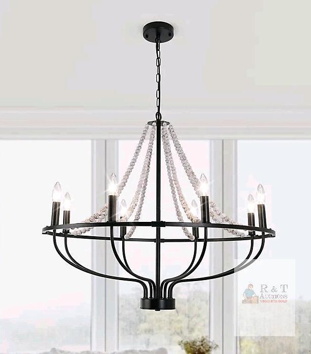 NEW Ganeed 8-Light Black Metal Chandelier, 31.5&rdquo; Wide, E14 Base, Adjustable Chain, Crystal Accents