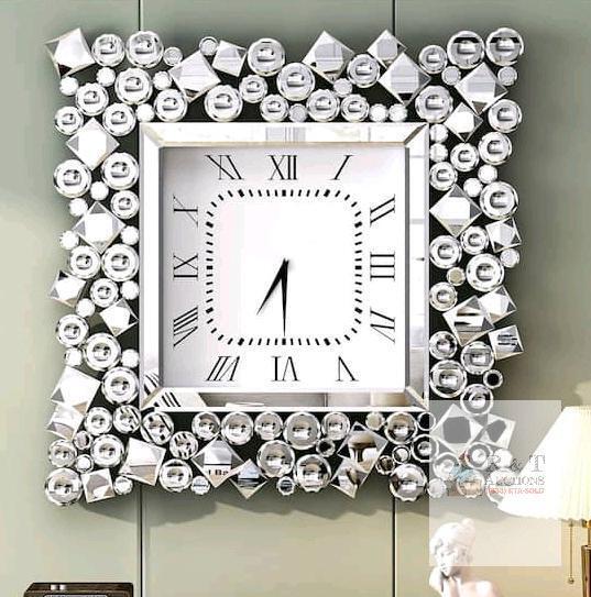 NEW THKSHOUZ SF-MC581 20" Silvered Glass Mirror Crystal Wall Clock with Silent Quartz Movement