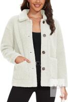 New Size L MAGCOMSEN Womens Sherpa Fleece Jackets Fuzzy Warm Winter Jackets Button Down Coat Long Sleeve Outwear with Pockets
