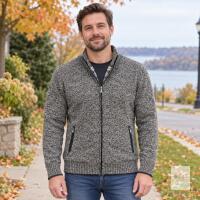 new ENWEIGE Men&rsquo;s Medium Knit Zip Cardigan Sweater, Heather Gray, Plaid Fleece Lining, New w/ Tags