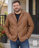 NEW Men&rsquo;s Brown Faux Leather 2-Button Blazer Jacket, Notched Lapel, Size XL