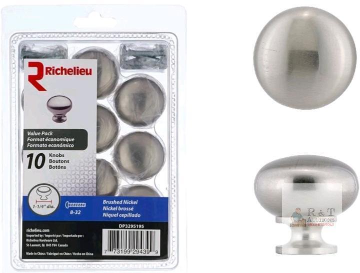 new Richelieu DP3295195 10-Pack, 1-1/4" Brushed Nickel Modern Cabinet Drawer Knobs, Zinc, Screws Included