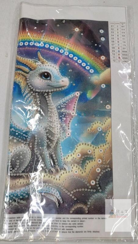 Diamond Painting Kit YX039 - White Dragon & Rainbow, 30x30 cm Partial Drill Round Beads