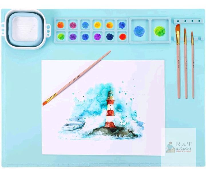 new Silicone Art Painting Mat with Detachable Water Cup, 20" x 16", Light Blue