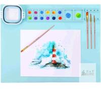 new Silicone Art Painting Mat with Detachable Water Cup, 20" x 16", Light Blue