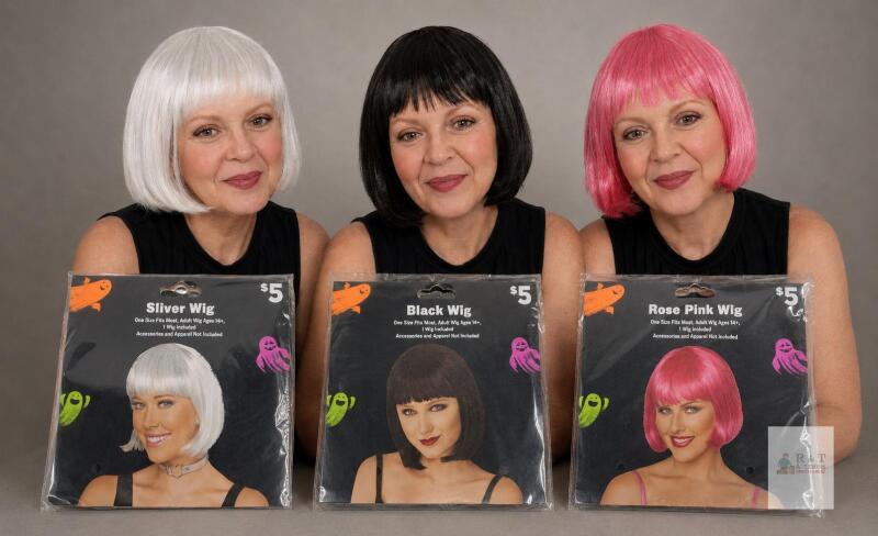 Adult Costume Wigs - Rose Pink, Silver, Black - One Size Fits Most