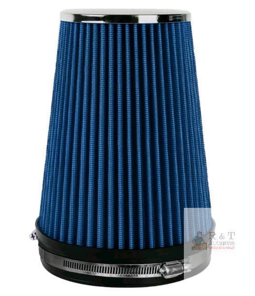 6" Inlet Universal Cold Air Intake Cone Filter, Blue, 9.1" Tall, Washable, Clamp-On, Dry