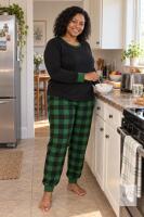 New Size XL Women's Christmas Pajamas Green Collar- Plaid