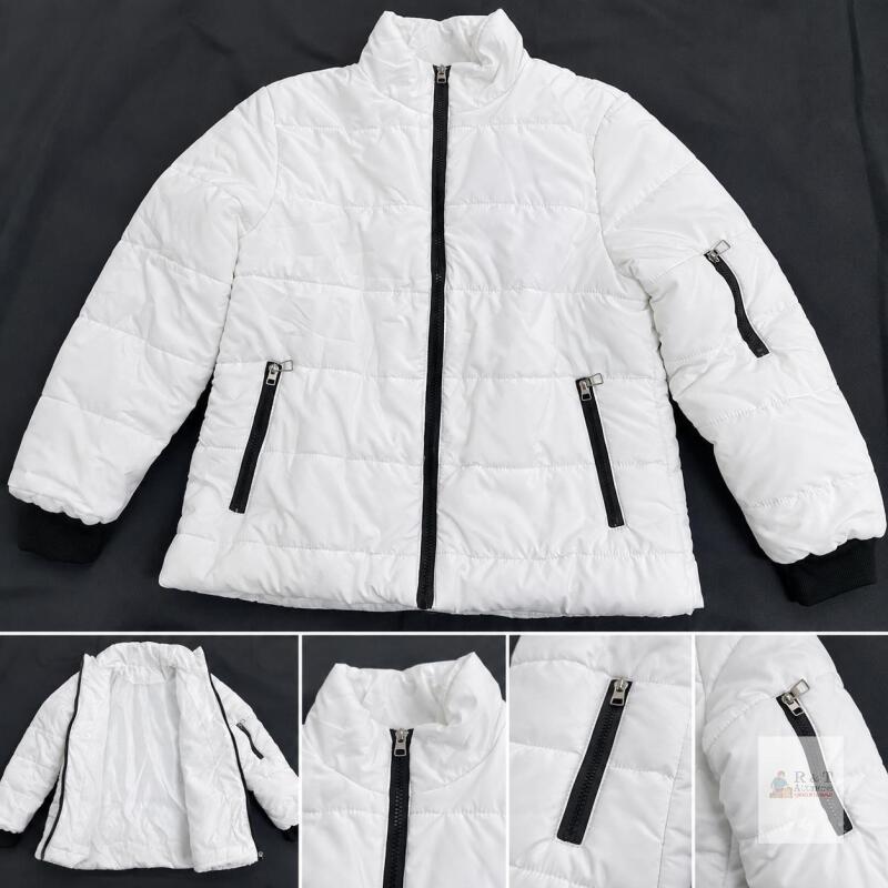 NEW Youth Size 10 White Insulated Puffer Jacket, Full Zip, 3 Pockets, Ribbed Cuffs, Serial XQM251101001WHL
