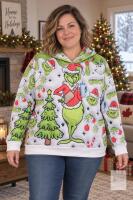 XL Grinch Pullover Hoodie with Christmas Graphics, Multicolor, Unisex