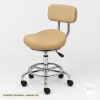 Adjustable Ergonomic Saddle Chair w/ Backrest, MA37 Model, Chrome Base, Beige, 300 lb Capacity