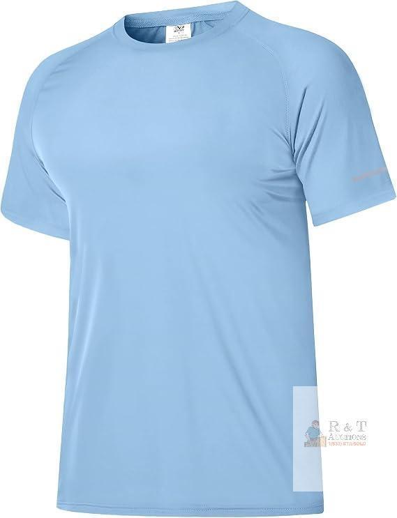 New XXXL Men's Rash Guard Short Sleeve UPF 50+ Sun Protection Swim Shirt Quick Dry -blue