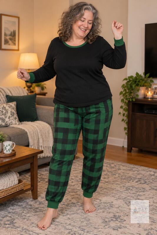 New Size XL Women's Christmas Pajamas Green Collar- Plaid