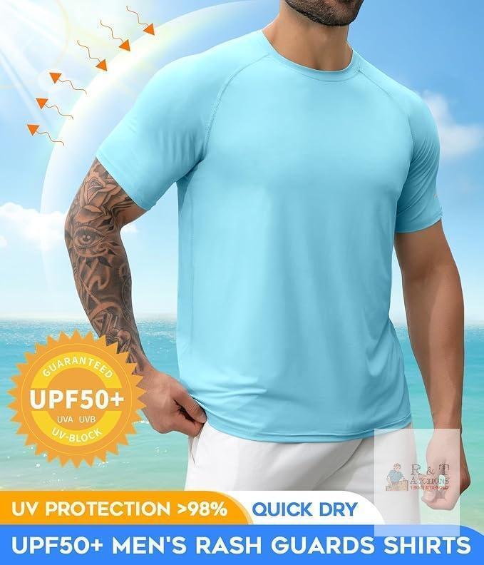 New XXXL Men's Rash Guard Short Sleeve UPF 50+ Sun Protection Swim Shirt Quick Dry -blue