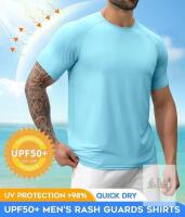 New XXXL Men's Rash Guard Short Sleeve UPF 50+ Sun Protection Swim Shirt Quick Dry -blue