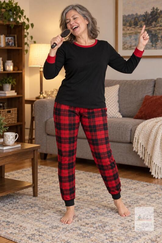 New Size SMALL Women&rsquo;s 2-Piece Christmas Pajama Set, &ndash; Black & Red Plaid