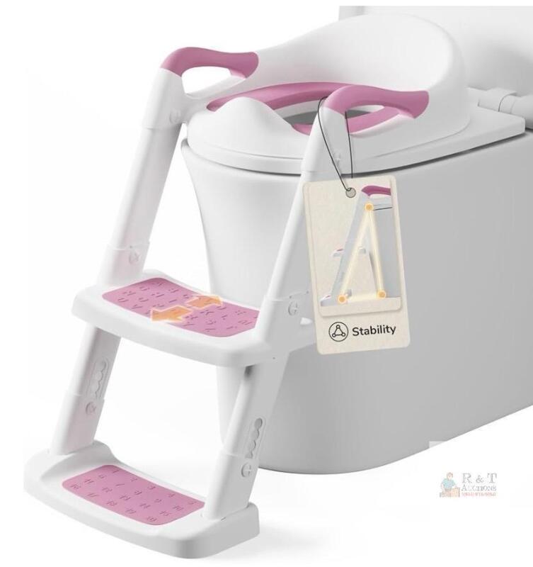 new Cleanic Potty Training Seat with Step &ndash; White and Pink, Adjustable Steps, Foldable Design