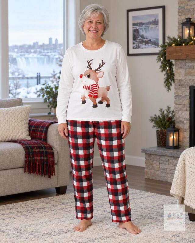 NEW Size XL Woman's Reindeer Christmas Pajama Set &ndash; (White)