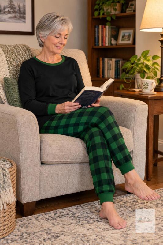 New Size SM Women's Christmas Pajamas Green Collar- Plaid