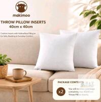 NEW Makimoo Throw Pillow Inserts 15.7"x15.7" Pair, Hollowfibre, White, Sofa & Bedding Cushions, 2-Pack