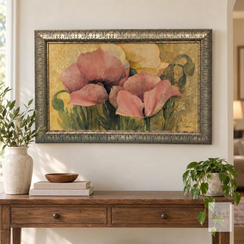 Very Large 'Poppy Delight' by Albena Hristova Framed Wall Art, 42.75" &times; 20.6"