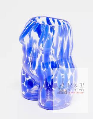 Monki Decorative Glass Vase, Body-Shaped, Blue Patterned, 8.3" x 5.7" x 1.9", 2.46 lb