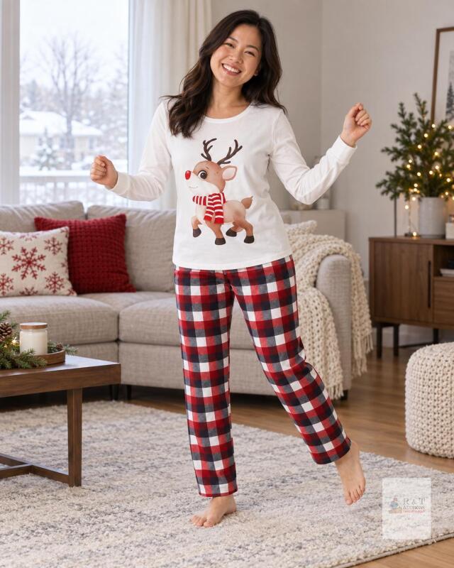 NEW Size SM Woman's Reindeer Christmas Pajama Set &ndash; (White)