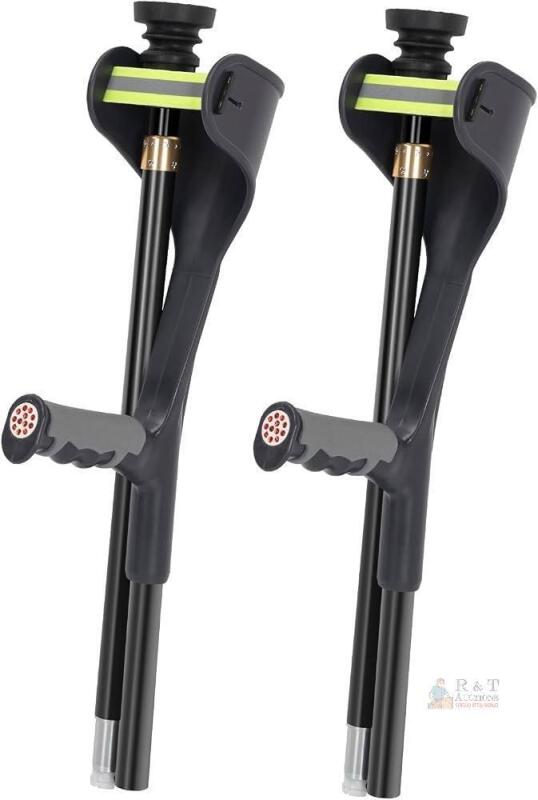 Adjustable Folding Forearm Crutches, 36.6&ndash;45.3 in, Aluminum, Ergonomic Grip, Reflective Bands