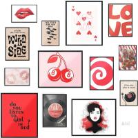 New Fardes Downtown Girl Room Decor, Coquette Posters for Dorm Y2K, Vintage Red Wall Art Bedroom Aesthetic, Wall Decor Print