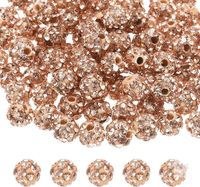 New 100x 6mm Champagne Rhinestone Clay Beads, Craft/Jewelry Making, Round, Acrylic, Model s24072400ux0100