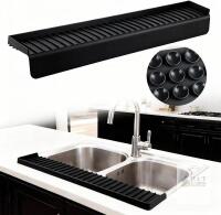 New Silicone Sink Edge Protector (Black),Granite Sink Edge Protector,20x4 Inch with Suction Cups & 5&deg;Tilt, Cuttable Splash Guard for Kitchen Bathroom Countertops, Granite Quartz Surfaces