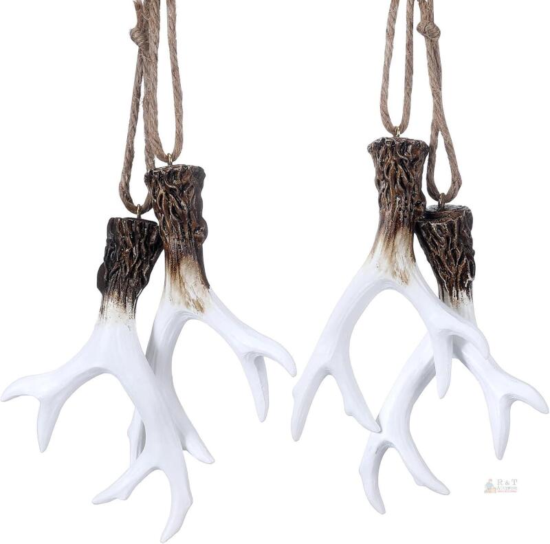 New Retail $53.98 Vercraft 2 Pairs of Deer Antler Christmas Tree Ornaments - Rustic, Elegant White Resin Deer Antlers - Hanging Ornament for Christmas Tree Decor