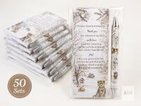 50 Pc Woodland Baby Shower Thank You Notepad & Pen Favor Sets &ndash; Bear Design