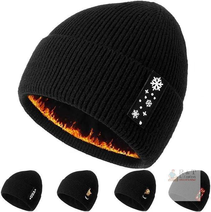 New Foeran Men's and Women&lsquo;s Beanies Includes Five Interchangeable Badges with Turned-Up Brim Thickened Knit Winter Skull Hat Black