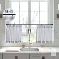 New Retail $52.69 LIMON HOME Blue Linen Kitchen Curtains 20" Drop Pinch Pleat Cafe Curtains