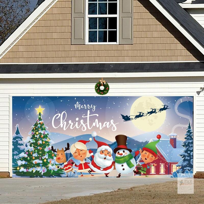 New Garage Door Banner, 6x13 Feet, with Copper Grommets and Rope, Merry Christmas Decorations Door Cover/Murals for Garage, Patio, Garden, Fence