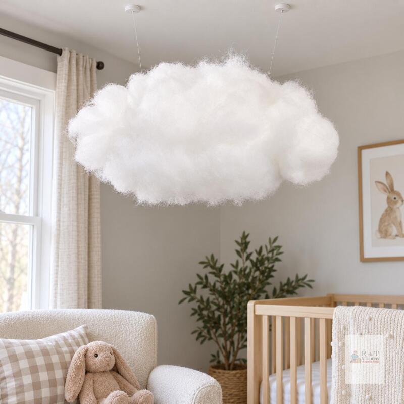 NEW Large 3D Artificial Hanging Cloud Decoration with Clear Lines & Ceiling Mounts