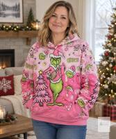 Dr. Seuss Women's Grinch Pullover Hoodie, Large, Pink,