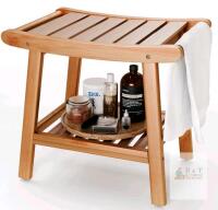 New Double-Layer Bamboo Shower Stool, 17"x12", Model YSD001 by Wuhan Shenhanda, Natural Wood Finish