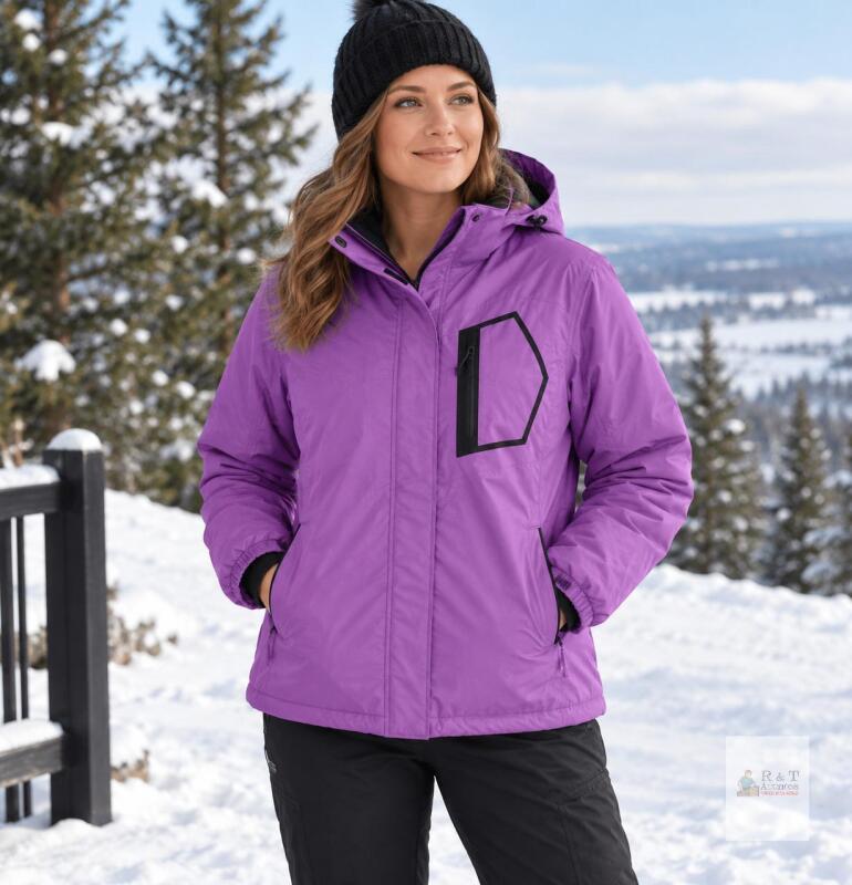 WULFUL Small Purple Winter Jacket, Waterproof Windproof Ski Snowboard, Faux Fur Lined Hooded