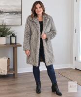 AIXIRUI Faux Fur Overcoat, Gray, Size L, 34.5" Length, Hook & Eye Closure