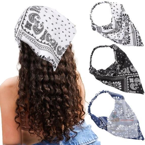 New AWAYTR 3 Pcs Floral Elastic Hair Scarf Headbands Hair Bandanas Head Kerchief Bohemia Chiffon Turban Triangle Scarves