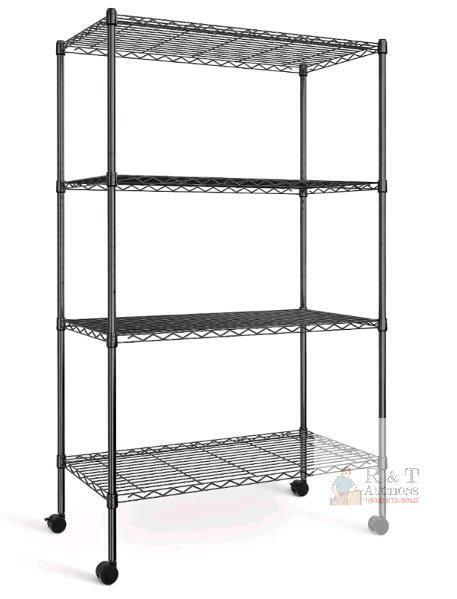 NEW Simple Deluxe Heavy-Duty 4-Tier Adjustable Steel Wire Shelving Unit with Casters, Black