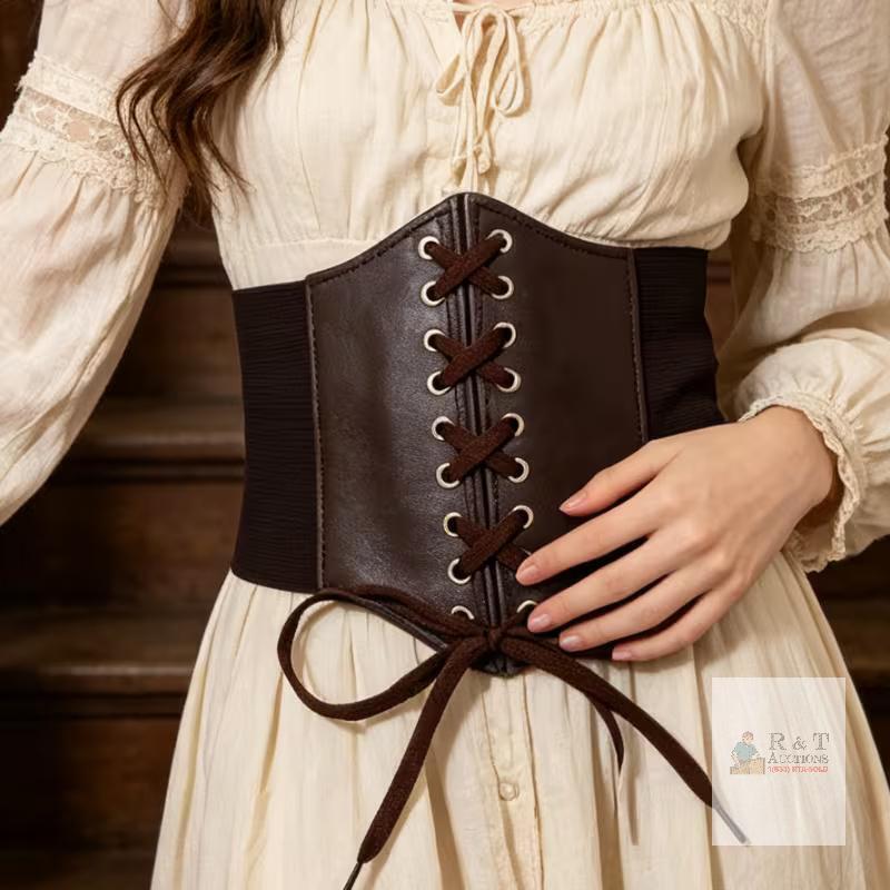 New Women'S Court Lace-Up Elastic Waist Belt, Vintage Corset Waistband Cosplay Costume XXXL Matching Sweater Dress Party Performance Decorative Accessory